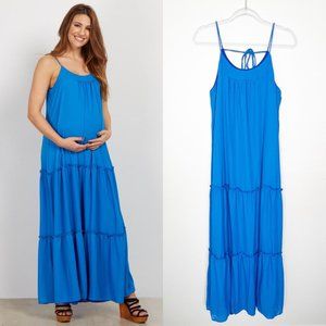 Pinkblush Maternity Blue Tiered Chiffon Maxi Dress Womens Small